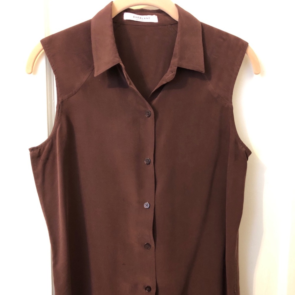 Everlane silk sleeveless blouse chocolate brown S